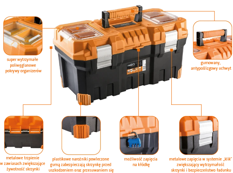 Skrzynka narzędziowa 22" 554x286x276 mm 84-113 NEO TOOLS z organizerami