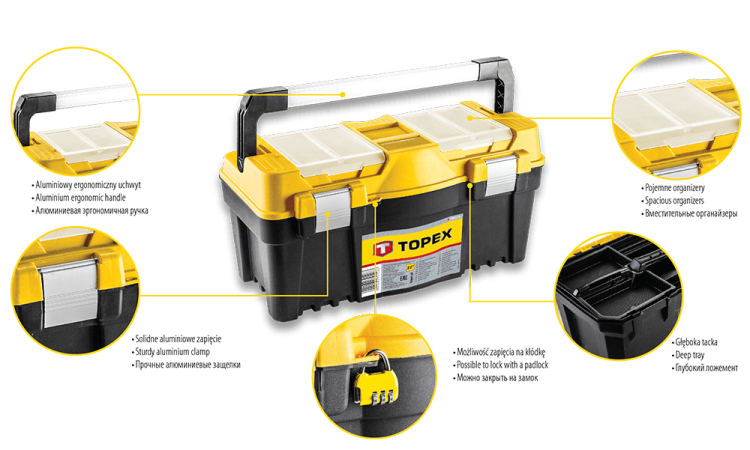 Skrzynka narzędziowa 22" 550x270x270 cm 79R128 Topex z organizerami