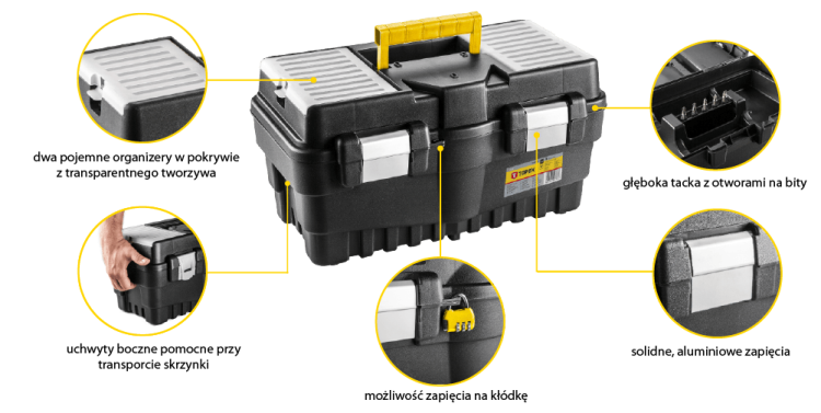 Skrzynka narzędziowa 19" 462x256x242 cm 79R132 Topex z organizerami