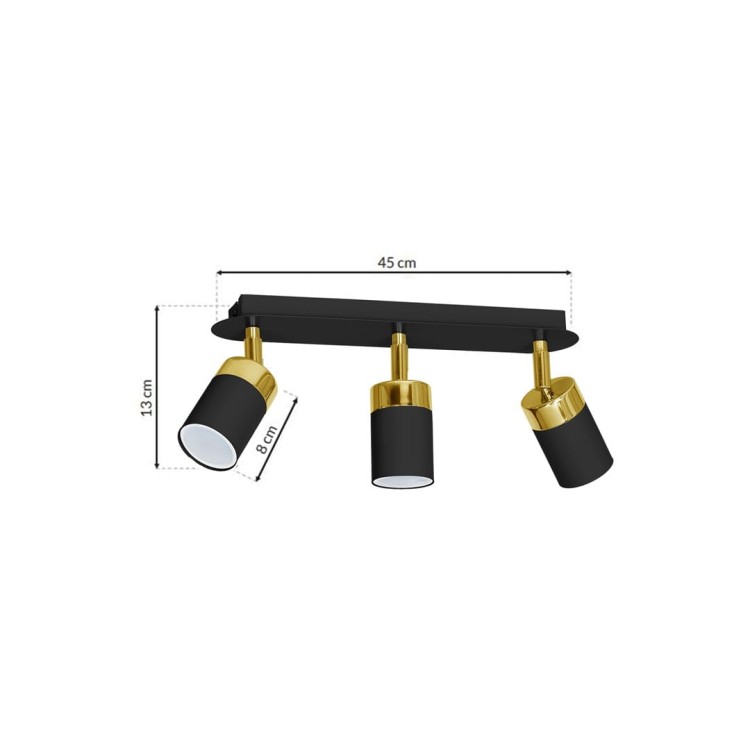 Lampa sufitowa listwa natynkowa JOKER BLACK/GOLD 3xGU10 MLP6125 Milagro 3x GU10 34cm Spot oprawa oświetleniowa nowoczesna ścienna Industrialna Loft nawierzchniowa metal czarny czarna złoty czarno złota Inspiracje Premium