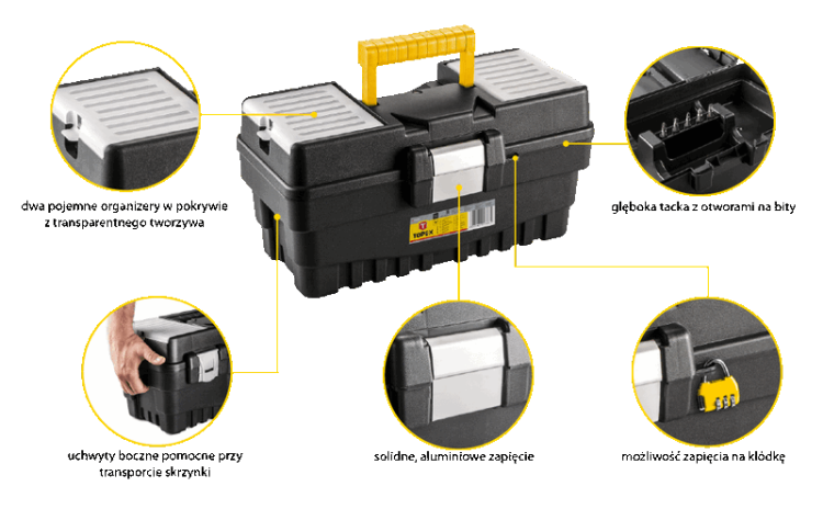 Skrzynka narzędziowa 16" 374x198x189 cm 79R131 Topex z organizerami