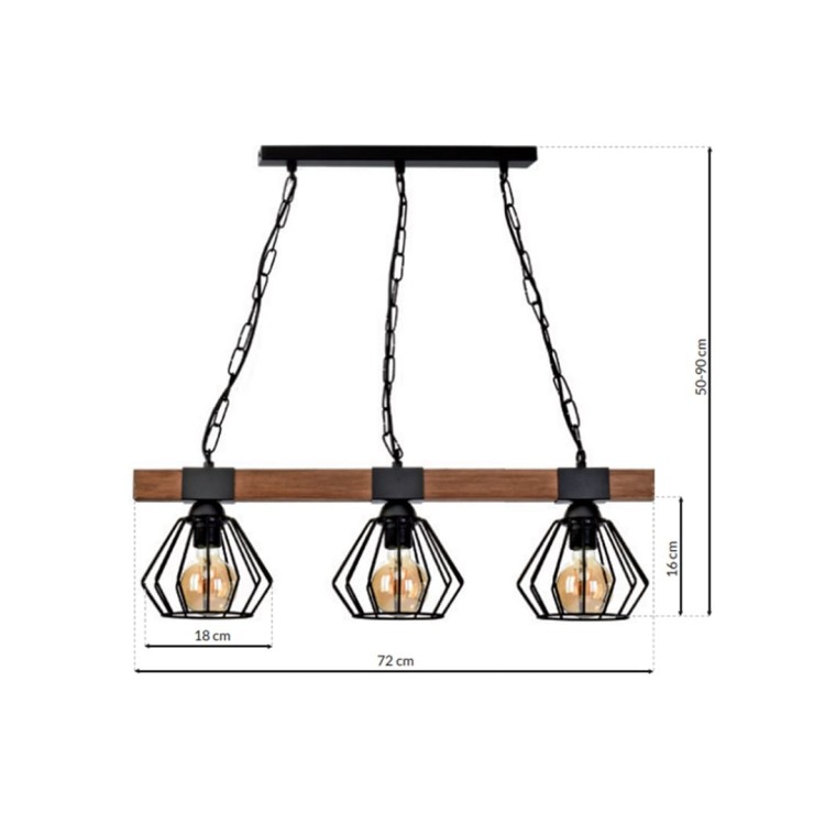 Lampa wisząca ULF BLACK/WOOD 3xE27 MLP6193 Milagro