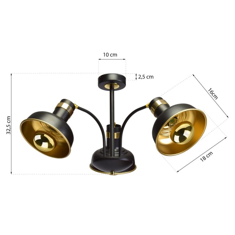 Lampa sufitowa MARGO BLACK/GOLD 3xE27 MLP6211 Milagro