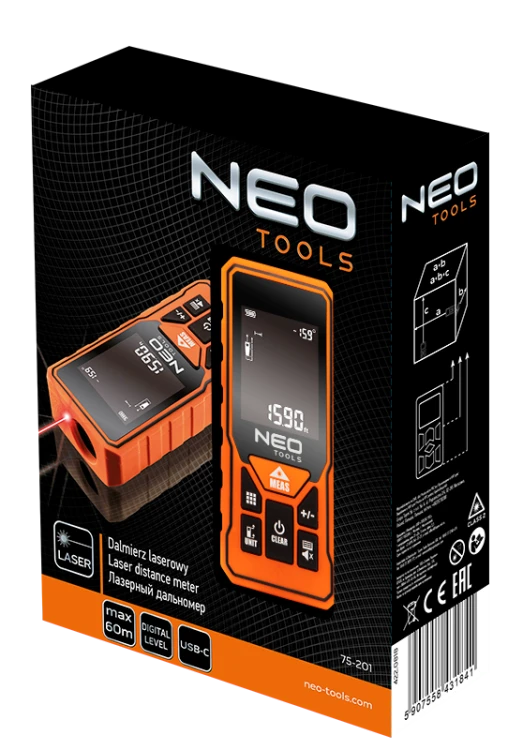 Dalmierz Laserowy miernik odległości 75-201 Neo Tools 60m dokładność 2mm