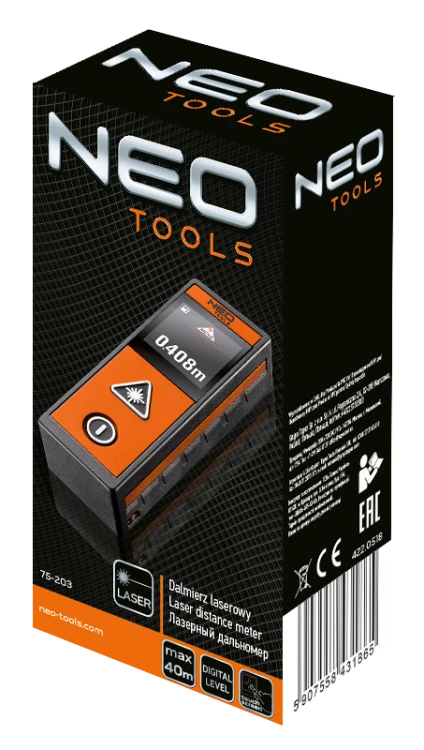Dalmierz Laserowy miernik odległości 75-203 Neo Tools 40m dokładność 2mm Ekran dotykowy