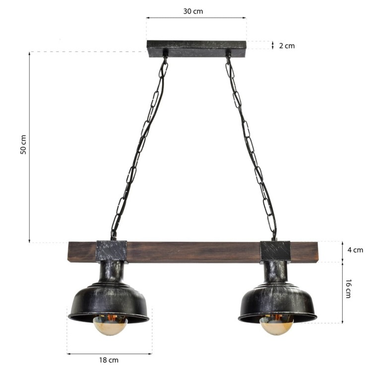 Lampa wisząca FARO BLACK/WOOD 2xE27 MLP6242 Milagro