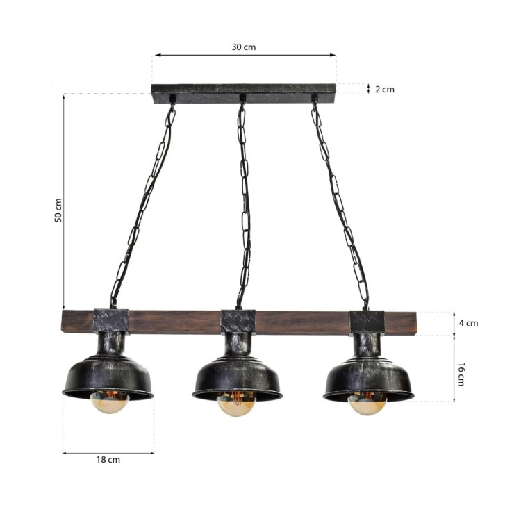 Lampa wisząca FARO BLACK/WOOD 3xE27 MLP6243 Milagro