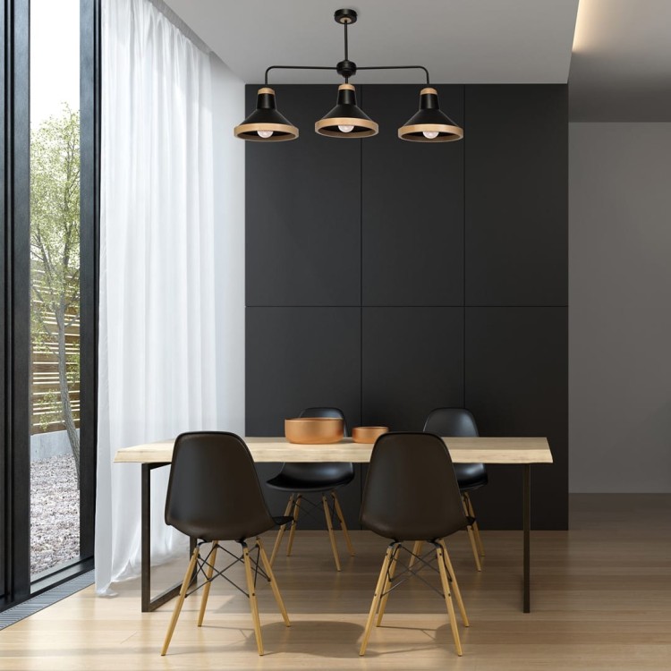 Lampa sufitowa SALMA BLACK / WOOD 3xE27 MLP6297 Milagro