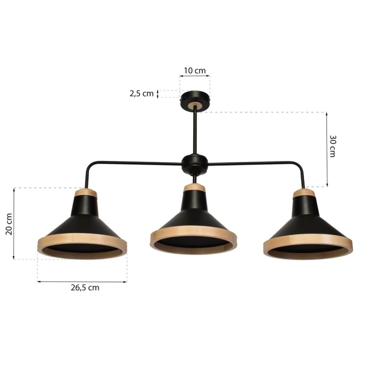 Lampa sufitowa SALMA BLACK / WOOD 3xE27 MLP6297 Milagro