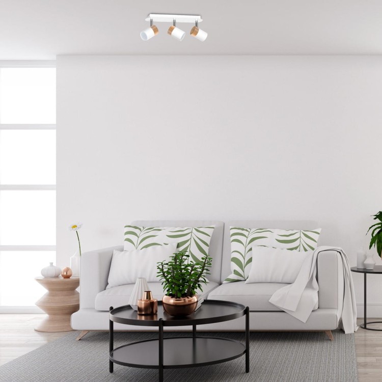 Lampa sufitowa listwa natynkowa JOKER WHITE/WOOD 3xGU10 MLP6300 Milagro 3x GU10 34cm Spot oprawa oświetleniowa nowoczesna ścienna Industrialna Loft nawierzchniowa metal biały biała drewno biało drewniana Inspiracje Premium