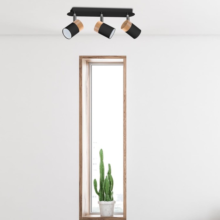 Lampa sufitowa listwa natynkowa JOKER BLACK/WOOD 3xGU10 MLP6304 Milagro 3x GU10 34cm Spot oprawa oświetleniowa nowoczesna ścienna Industrialna Loft nawierzchniowa metal czarny czarna drewno czarno drewniana Inspiracje Premium