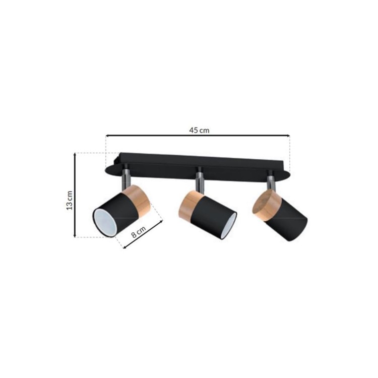 Lampa sufitowa listwa natynkowa JOKER BLACK/WOOD 3xGU10 MLP6304 Milagro 3x GU10 34cm Spot oprawa oświetleniowa nowoczesna ścienna Industrialna Loft nawierzchniowa metal czarny czarna drewno czarno drewniana Inspiracje Premium