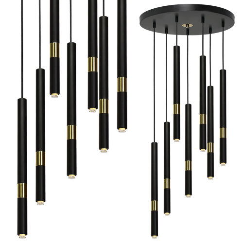 Lampa sufitowa wisząca żyrandol punktowa Industrialna MONZA BLACK/GOLD 7xG9 8W MLP6385 7x G9 Loft nowoczesna oprawa oświetleniowa tuba zwis czarny czarna złoty czarno złota Inspiracje Premium