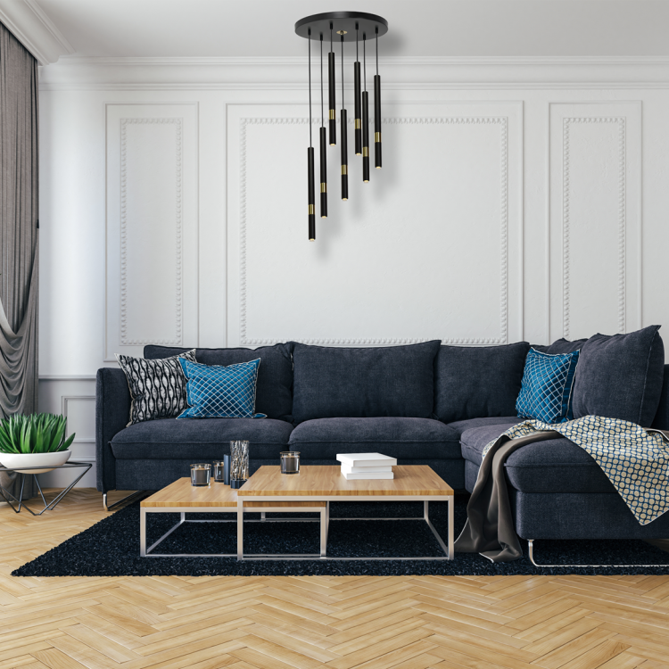 Lampa sufitowa wisząca żyrandol punktowa Industrialna MONZA BLACK/GOLD 7xG9 8W MLP6385 7x G9 Loft nowoczesna oprawa oświetleniowa tuba zwis czarny czarna złoty czarno złota Inspiracje Premium