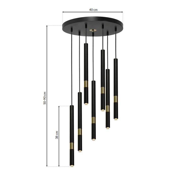 Lampa sufitowa wisząca żyrandol punktowa Industrialna MONZA BLACK/GOLD 7xG9 8W MLP6385 7x G9 Loft nowoczesna oprawa oświetleniowa tuba zwis czarny czarna złoty czarno złota Inspiracje Premium