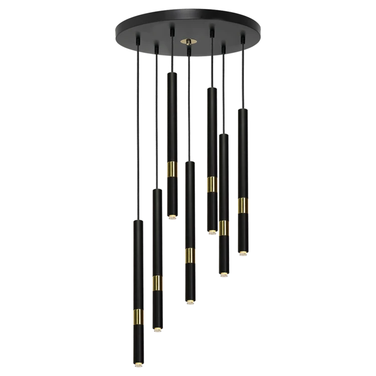 Lampa sufitowa wisząca żyrandol punktowa Industrialna MONZA BLACK/GOLD 7xG9 8W MLP6385 7x G9 Loft nowoczesna oprawa oświetleniowa tuba zwis czarny czarna złoty czarno złota Inspiracje Premium