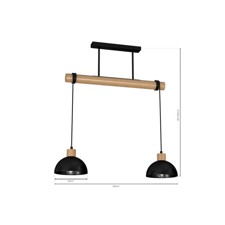 Lampa wisząca ERIK Black/Wood 2xE27 MLP7225 Milagro