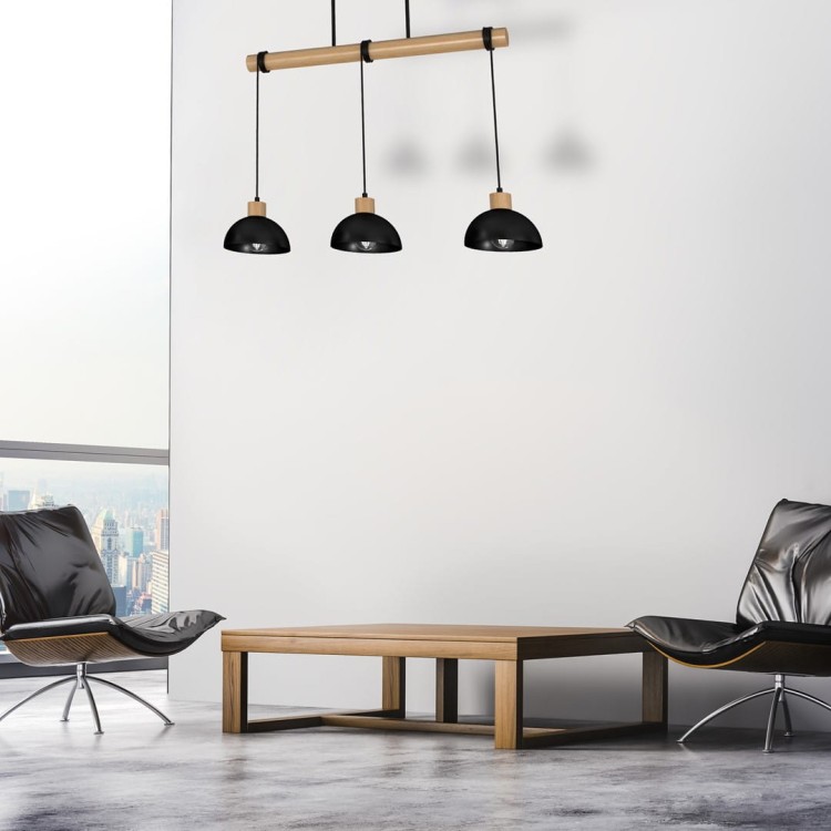 Lampa wisząca ERIK Black/Wood 3xE27 MLP7226 Milagro