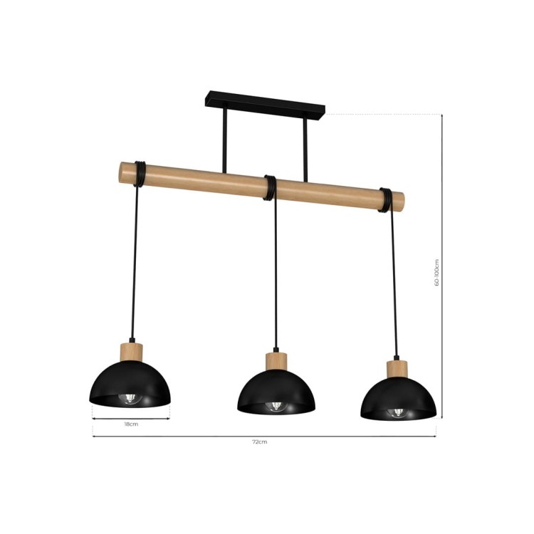 Lampa wisząca ERIK Black/Wood 3xE27 MLP7226 Milagro