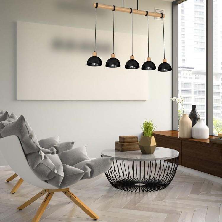 Lampa wisząca ERIK Black/Wood 5xE27 MLP7227 Milagro