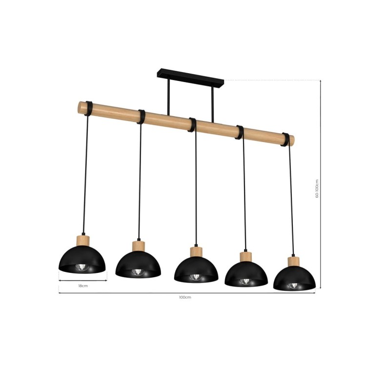 Lampa wisząca ERIK Black/Wood 5xE27 MLP7227 Milagro