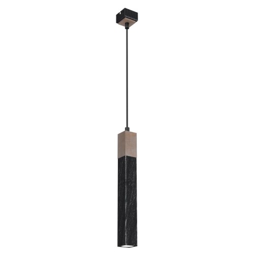 Lampa wisząca SOLO SAWN BLACK / PATINATED WOOD 1x mini GU10 MLP7469 Milagro