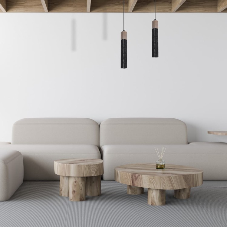 Lampa wisząca SOLO SAWN BLACK / PATINATED WOOD 1x mini GU10 MLP7469 Milagro