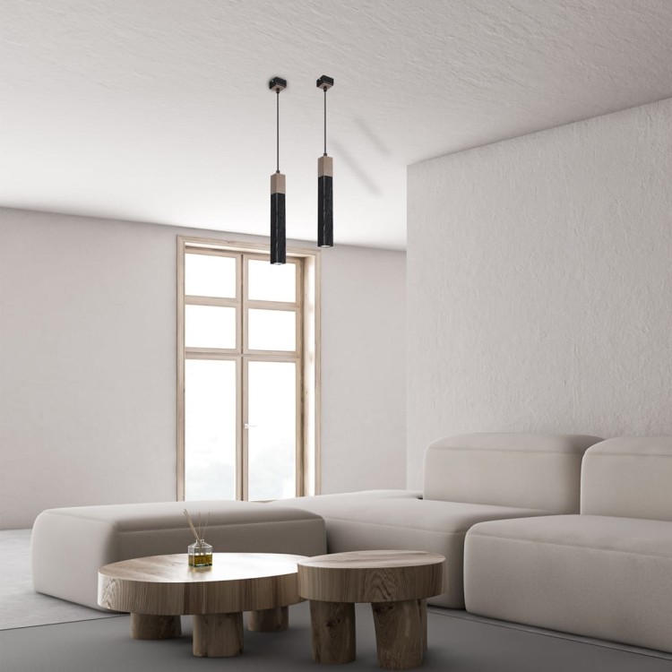 Lampa wisząca SOLO SAWN BLACK / PATINATED WOOD 1x mini GU10 MLP7469 Milagro