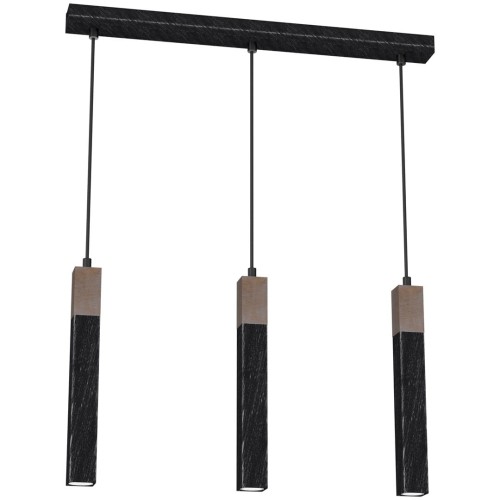 Lampa wisząca SOLO SAWN BLACK / PATINATED WOOD 3x mini GU10 MLP7470 Milagro