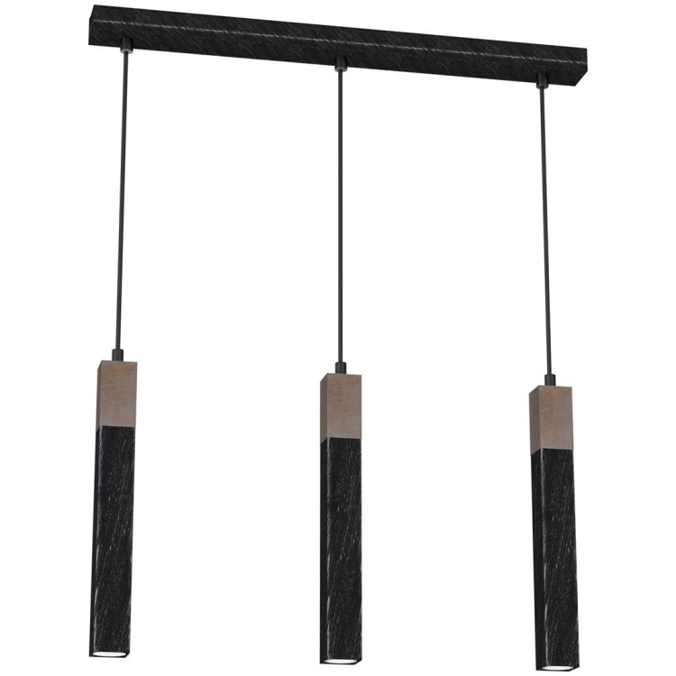 Lampa wisząca SOLO SAWN BLACK / PATINATED WOOD 3x mini GU10 MLP7470 Milagro