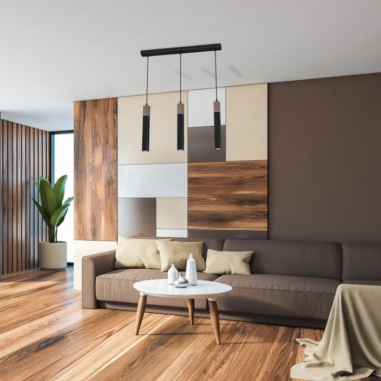 Lampa wisząca SOLO SAWN BLACK / PATINATED WOOD 3x mini GU10 MLP7470 Milagro