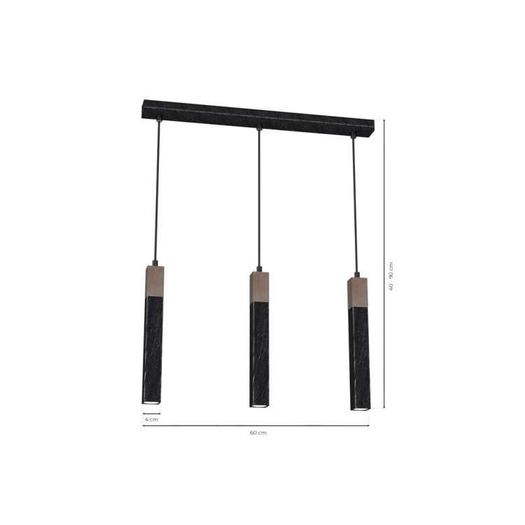 Lampa wisząca SOLO SAWN BLACK / PATINATED WOOD 3x mini GU10 MLP7470 Milagro