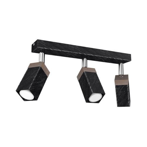 Lampa sufitowa SOLO SAWN BLACK / PATINATED WOOD 3x mini GU10 MLP7473 Milagro