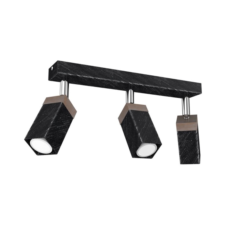 Lampa sufitowa SOLO SAWN BLACK / PATINATED WOOD 3x mini GU10 MLP7473 Milagro