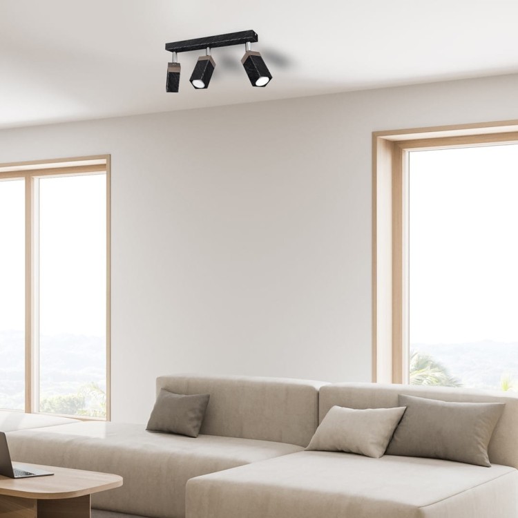 Lampa sufitowa SOLO SAWN BLACK / PATINATED WOOD 3x mini GU10 MLP7473 Milagro