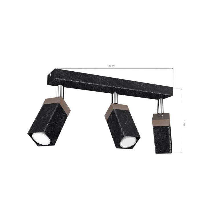 Lampa sufitowa SOLO SAWN BLACK / PATINATED WOOD 3x mini GU10 MLP7473 Milagro