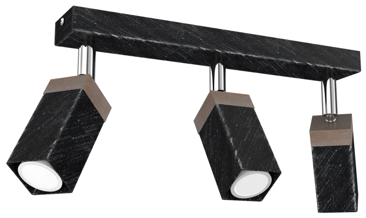 Lampa sufitowa SOLO SAWN BLACK / PATINATED WOOD 3x mini GU10 MLP7473 Milagro
