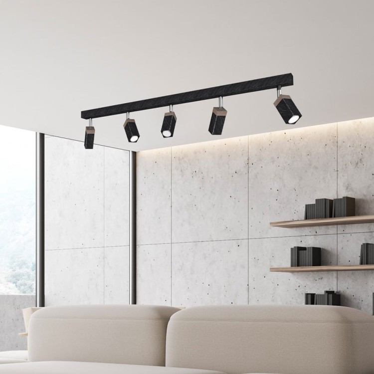 Lampa sufitowa SOLO SAWN BLACK / PATINATED WOOD 5x mini GU10 MLP7474 Milagro
