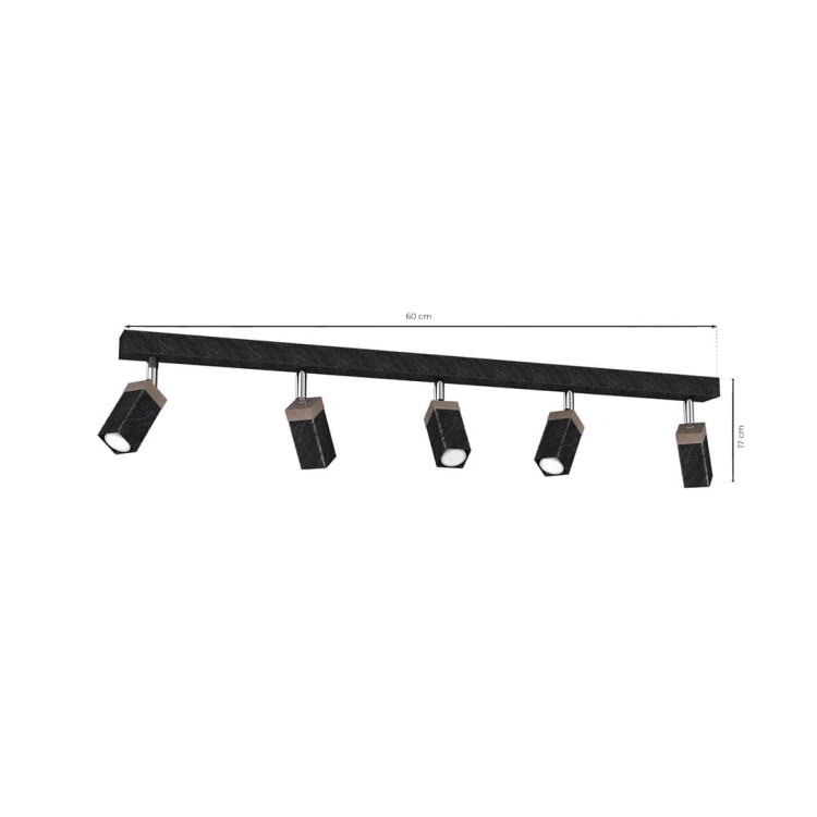 Lampa sufitowa SOLO SAWN BLACK / PATINATED WOOD 5x mini GU10 MLP7474 Milagro