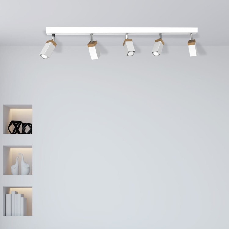 Lampa sufitowa SOLO SAWN WHITE / PATINATED WOOD 5x mini GU10 MLP7480 Milagro