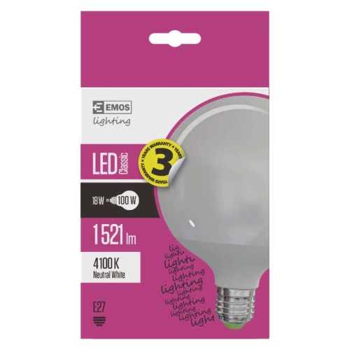 Żarówka dekoracyjna LED Classic Globe 18W E27 ZQ2181 Emos barwa neutralna 4100K duza kula kulista okrągła biała