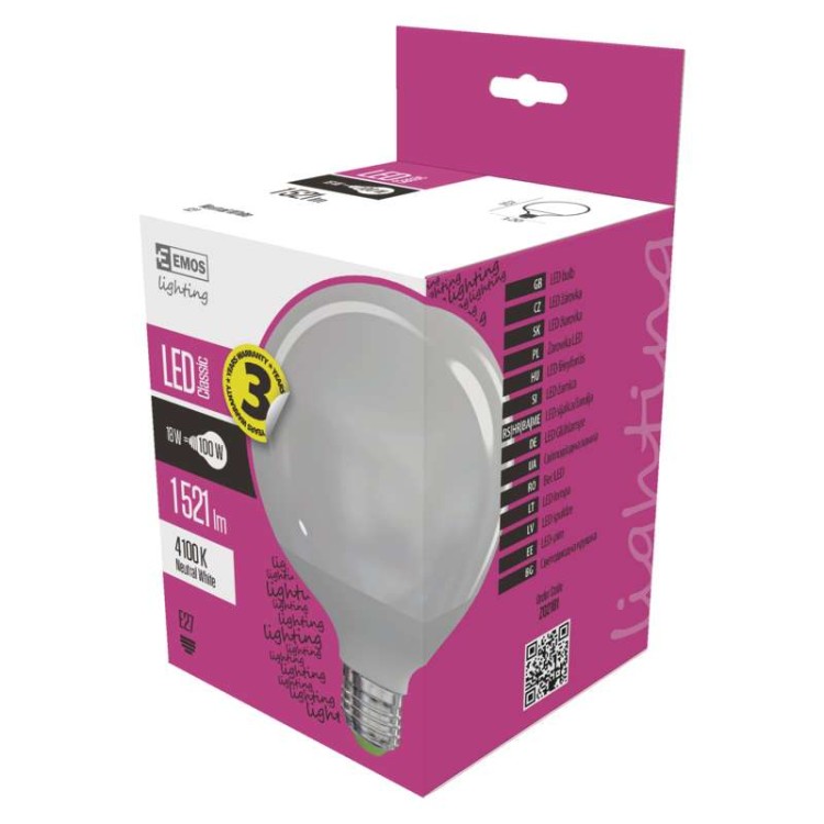 Żarówka dekoracyjna LED Classic Globe 18W E27 ZQ2181 Emos barwa neutralna 4100K duza kula kulista okrągła biała