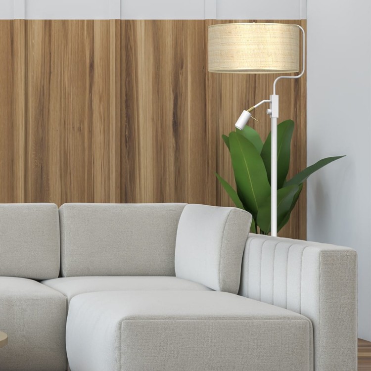 Lampa podłogowa MARSHALL WHITE / RATTAN 1xE27 + 1x mini GU10 MLP7492 Milagro