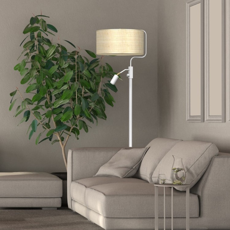 Lampa podłogowa MARSHALL WHITE / RATTAN 1xE27 + 1x mini GU10 MLP7492 Milagro