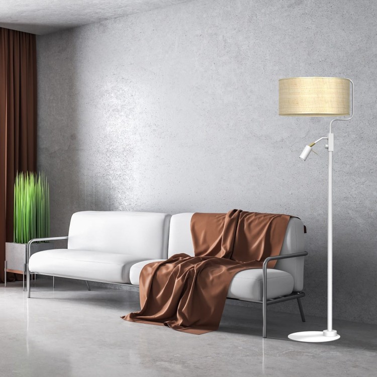 Lampa podłogowa MARSHALL WHITE / RATTAN 1xE27 + 1x mini GU10 MLP7492 Milagro