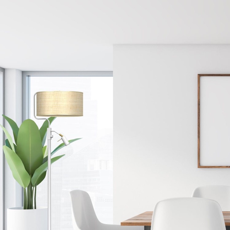 Lampa podłogowa MARSHALL WHITE / RATTAN 1xE27 + 1x mini GU10 MLP7492 Milagro