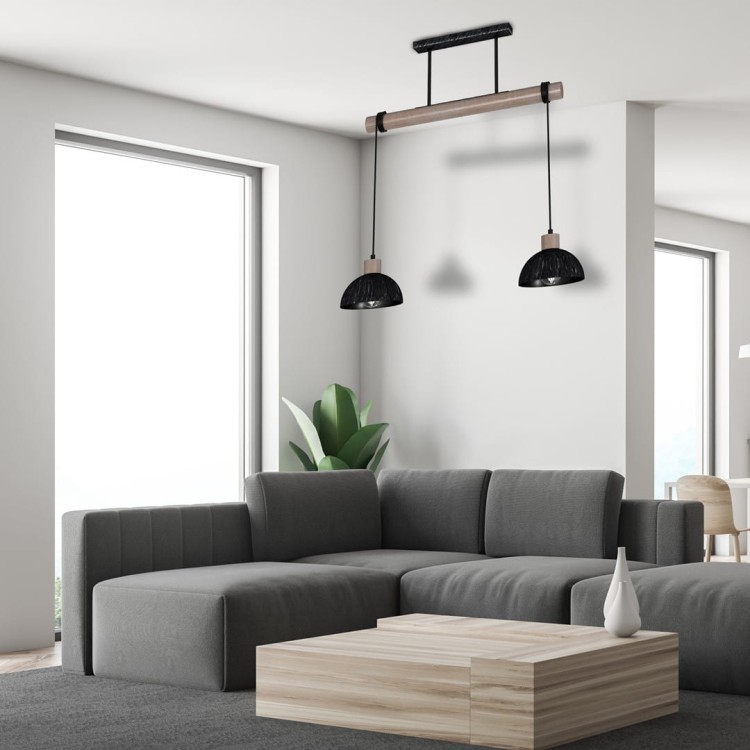 Lampa wisząca ERIK Sawn black/Patinated wood 2XE27 MLP7639 Milagro