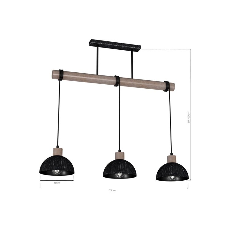 Lampa wisząca ERIK Sawn black/Patinated wood 3XE27 MLP7640 Milagro