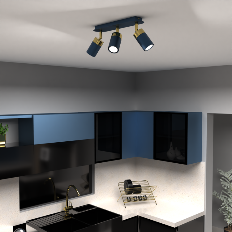 Lampa sufitowa listwa natynkowa JOKER NAVY BLUE/GOLD 3xGU10 MLP7724 Milagro 3x GU10 34cm Spot oprawa oświetleniowa nowoczesna ścienna Industrialna Loft nawierzchniowa metal granatowy granatowa złoty granatowo złota Inspiracje Premium