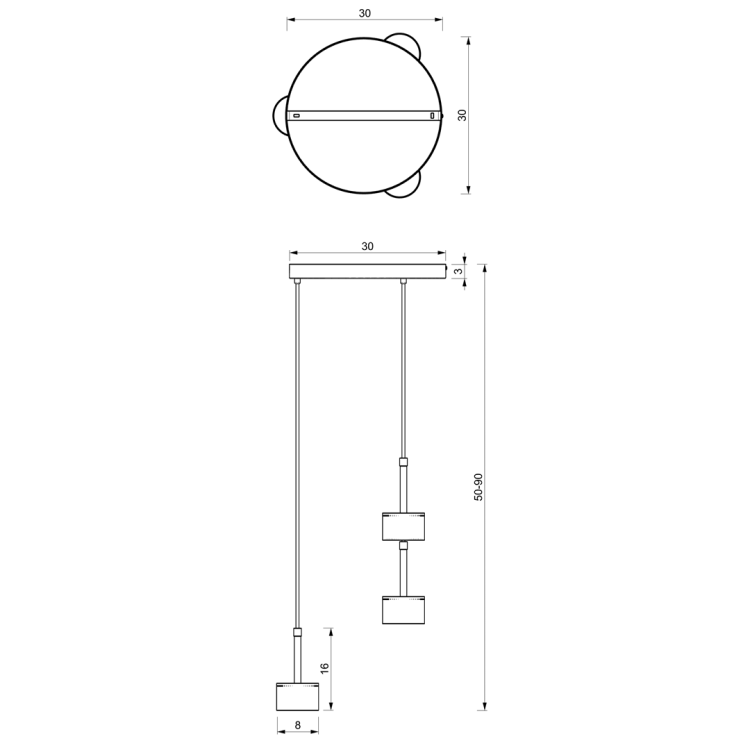 Lampa wisząca ARENA BLACK/SILVER 3xGX53 MLP7786 Milagro